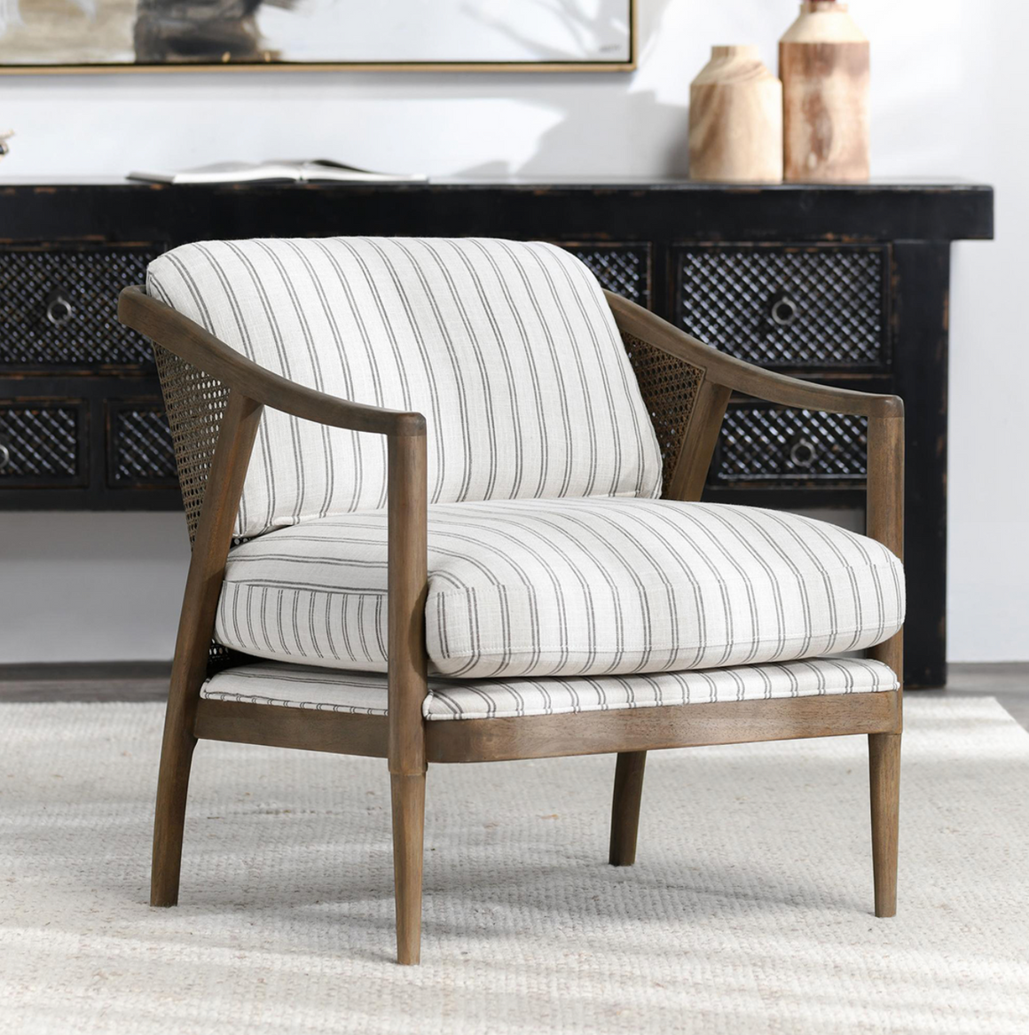 Codie 28" Accent Chair - Striped Linen + Gray