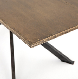 Spinnaker 79" Brass Clad Top Dining Table - Oak + Iron