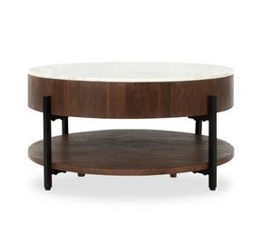 Maximus 38" Marble/Acacia Wood Round Coffee Table
