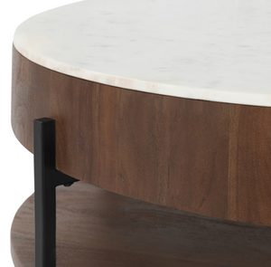 Maximus 38" Marble/Acacia Wood Round Coffee Table