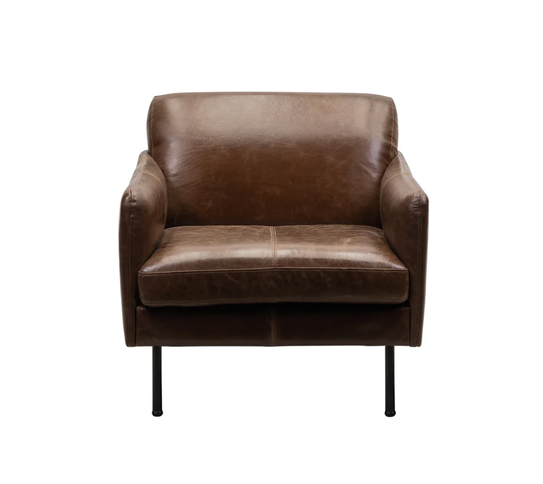 Apollo 30" Top Grain Leather Occasional Chair - Bark