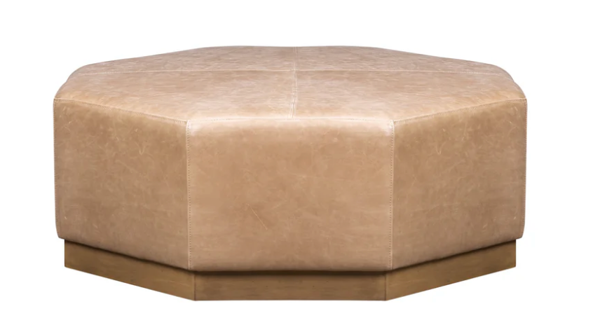 Kerry 43" Top Grain Leather Ottoman - Nude