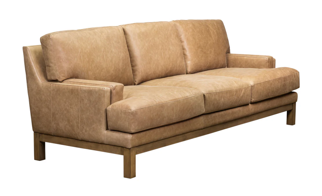 Nico 88" Top Grain Leather Three Cushion Sofa- Nude