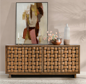 Lewis 81" 4 Door Reclaimed Pine Woven Sideboard - Hazelnut