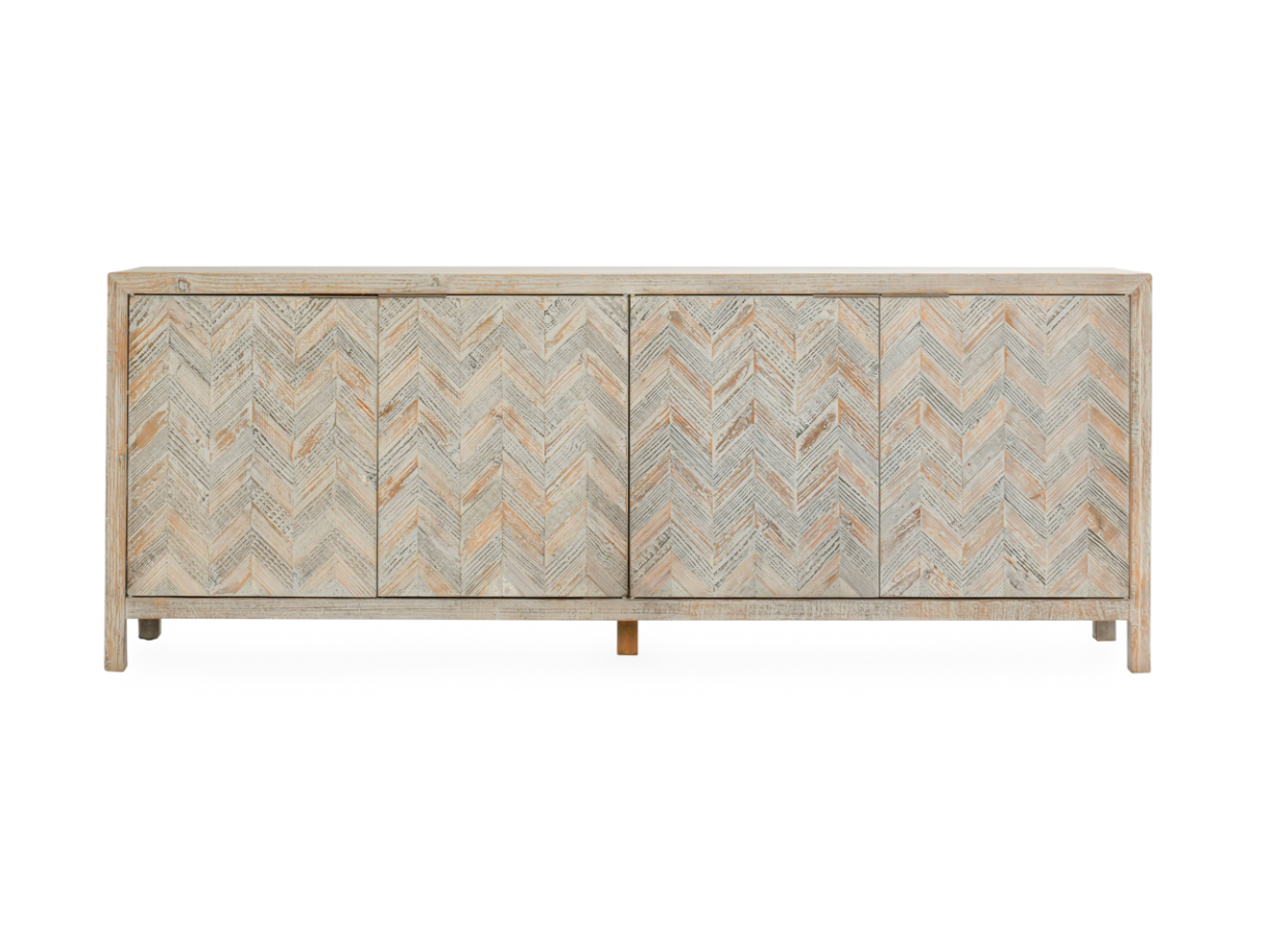 Sierra 94" 4 Door Reclaimed Pine Sideboard - Washed Herringbone