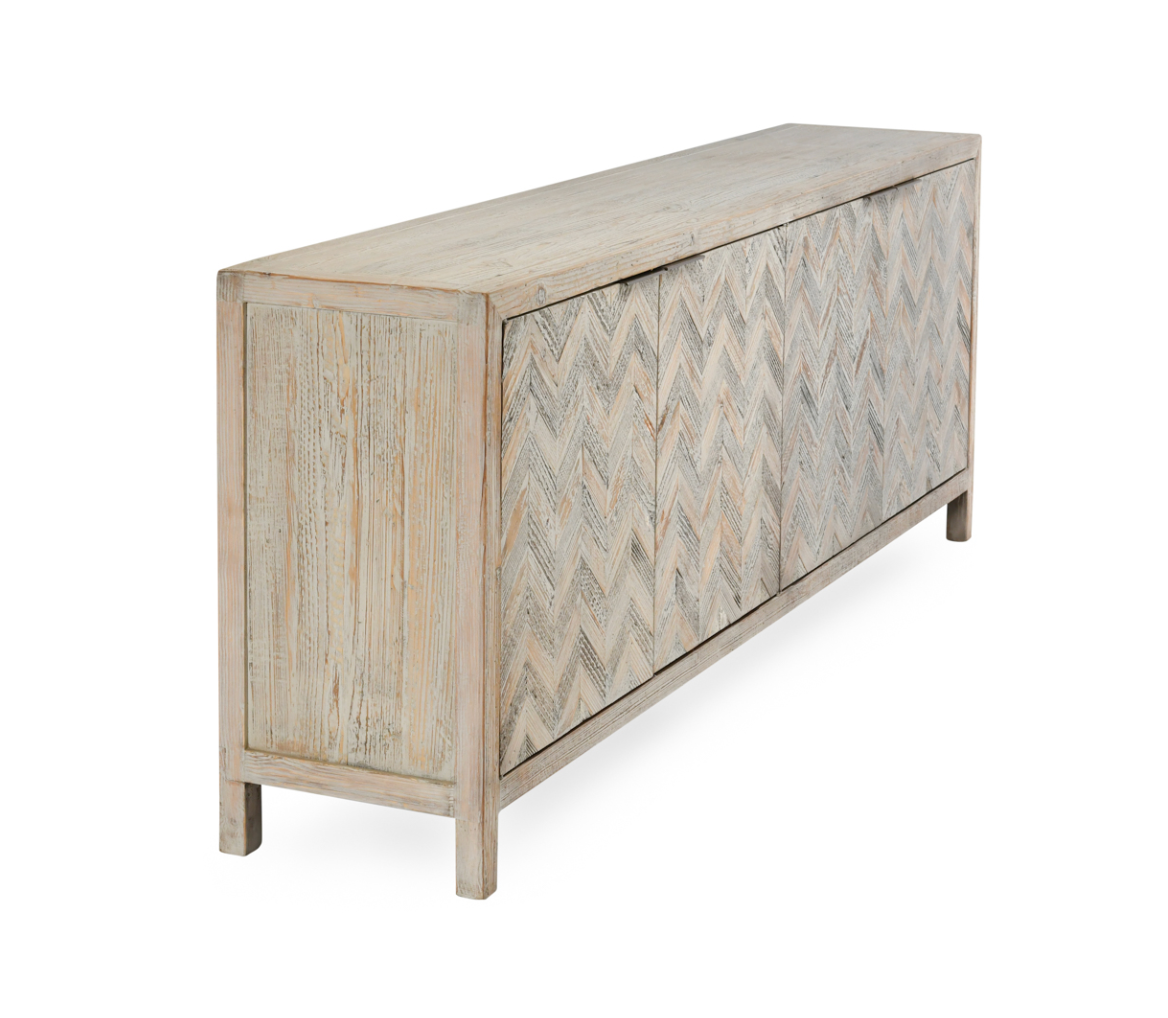 Sierra 94" 4 Door Reclaimed Pine Sideboard - Washed Herringbone
