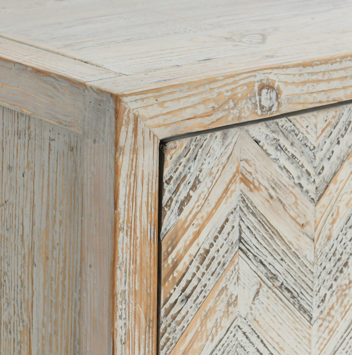Sierra 94" 4 Door Reclaimed Pine Sideboard - Washed Herringbone