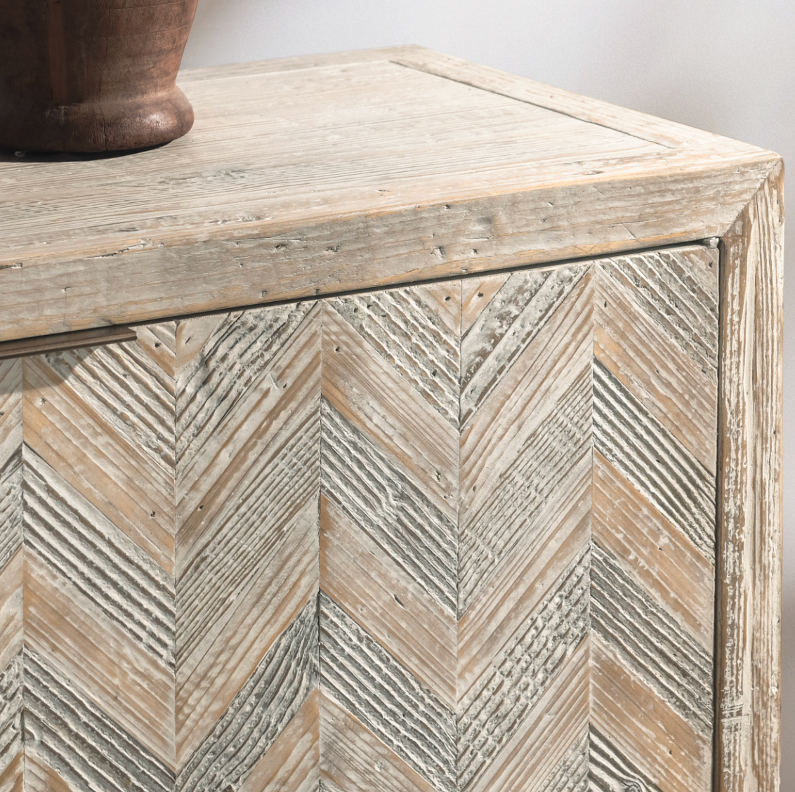 Sierra 94" 4 Door Reclaimed Pine Sideboard - Washed Herringbone