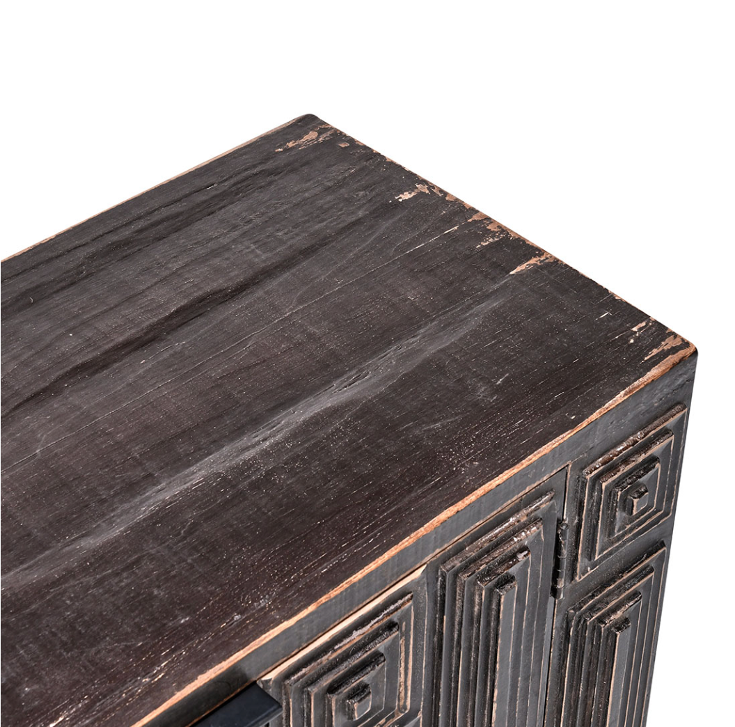 Cayo 82" 4 Door Reclaimed Pine Sideboard - Distressed Black