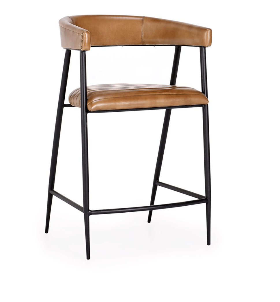 Addams 22" Top Grain Leather Counter Stool - Cognac + Iron