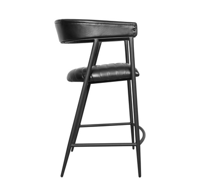 Addams 22" Top Grain Leather Counter Stool - Ebony + Iron