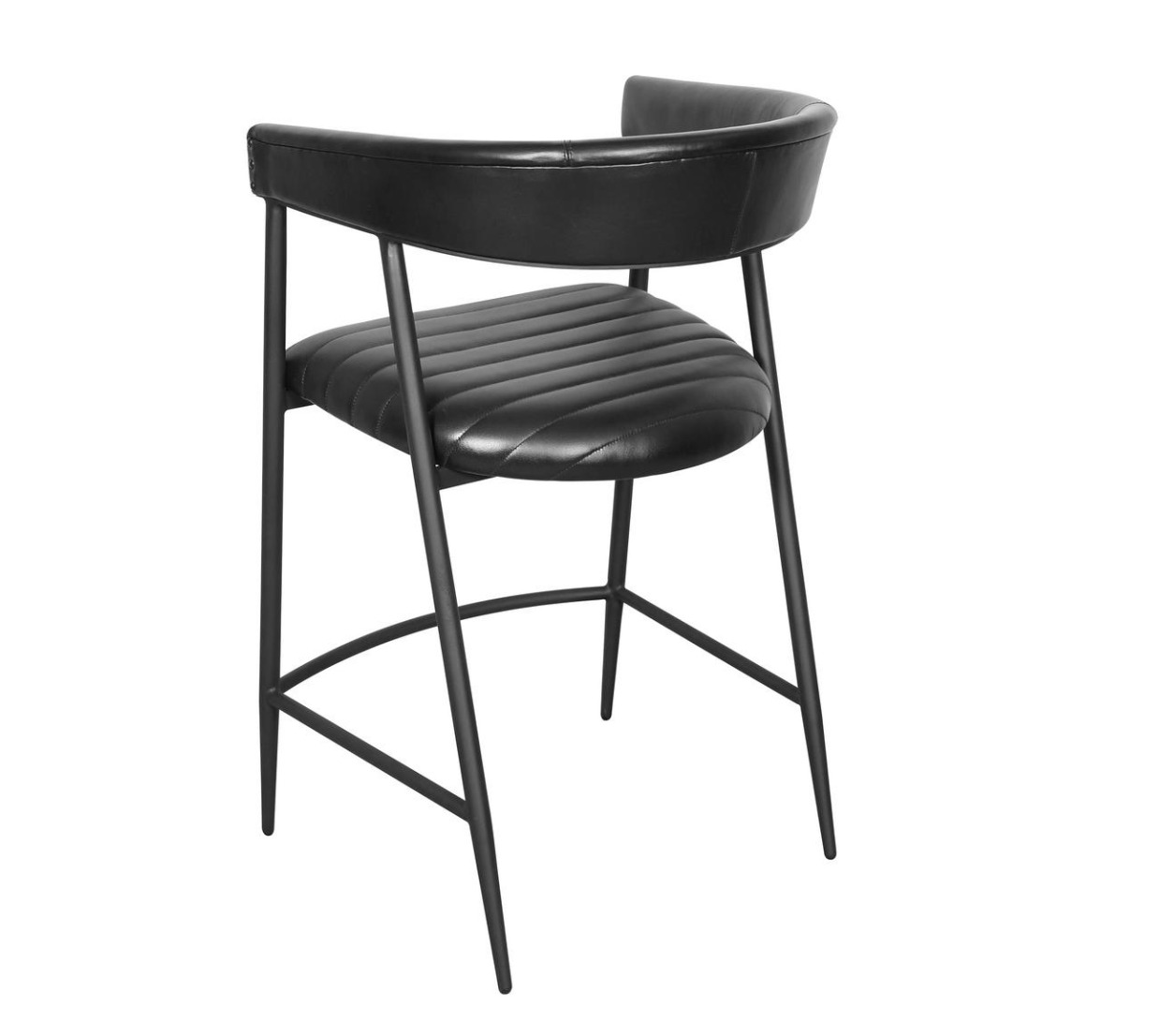 Addams 22" Top Grain Leather Counter Stool - Ebony + Iron