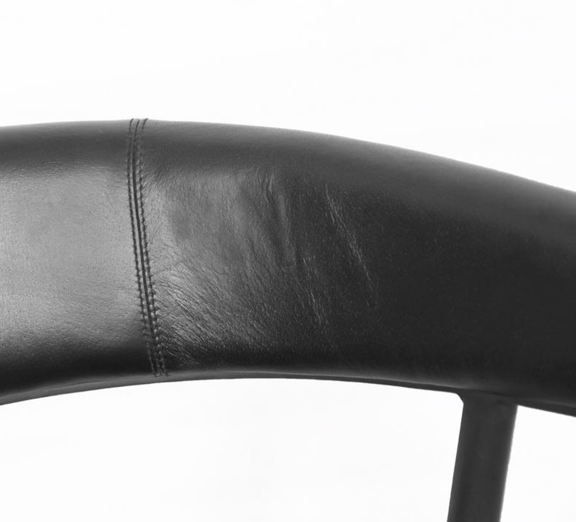 Addams 22" Top Grain Leather Counter Stool - Ebony + Iron