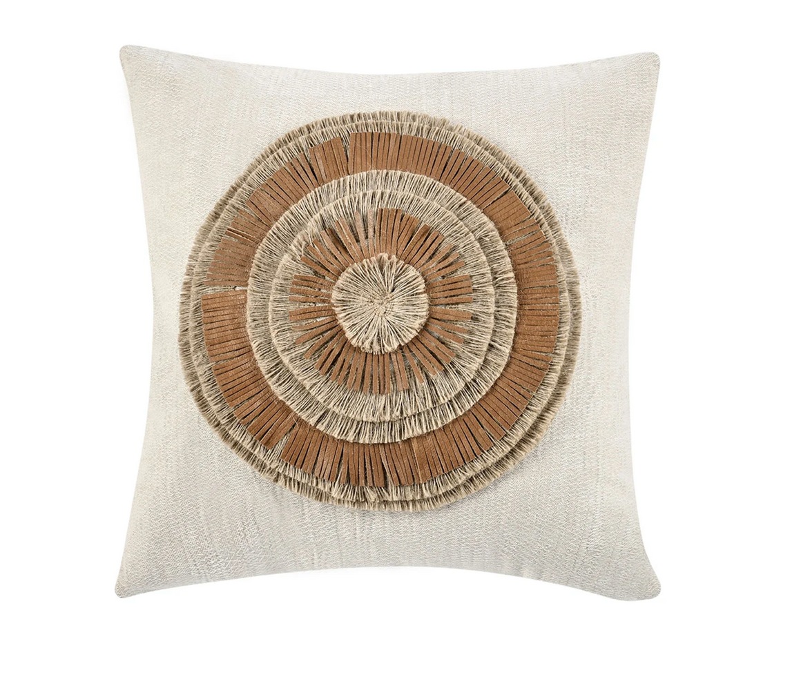 Pueblo 22" x 22" Down Pillow - Leather + Jute