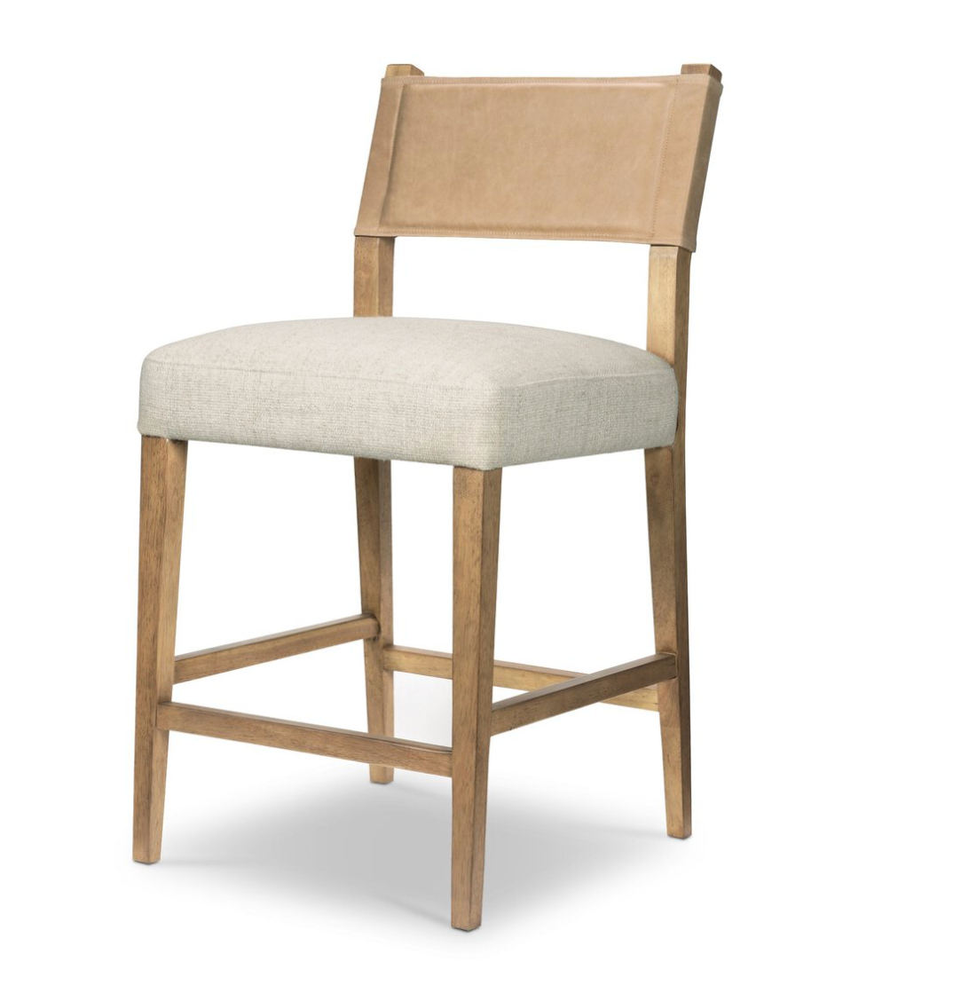 Trey 20" Counter Stool - Burnished Brown + Beige Leather