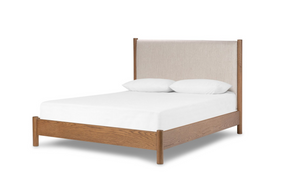 Roth King Bed - Linen + Amber Oak