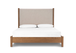 Roth King Bed - Linen + Amber Oak