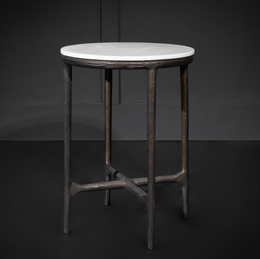 Barona 18" End Table - Marble + Antique Bronze