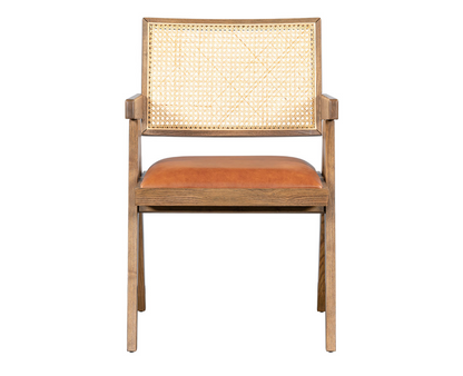 Mateo Cane + Leather Dining Chair - Ash + Tobacco
