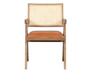 Mateo Cane + Leather Dining Chair - Ash + Tobacco