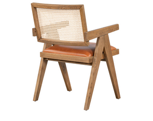 Mateo Cane + Leather Dining Chair - Ash + Tobacco