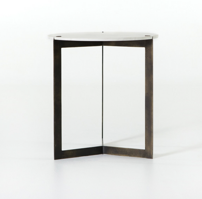 Felipe 20" Round End Table - Hammered Iron + Cloud