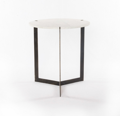 Felipe 20" Round End Table - Hammered Iron + Cloud
