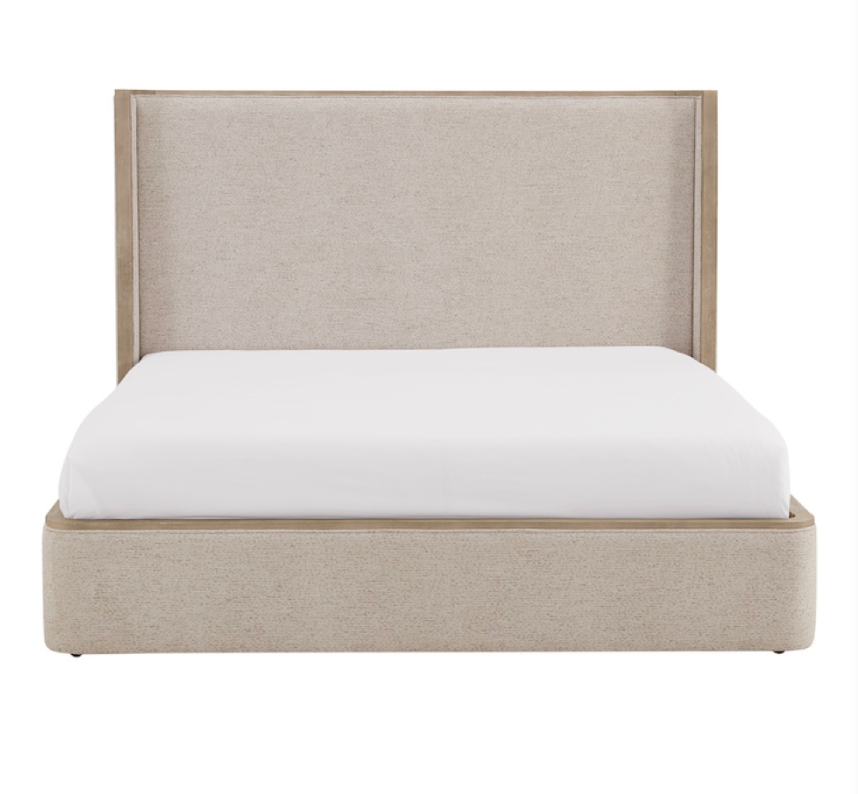 Warren 82" Upholstered Oak King Bed - Stone Wash + Mist