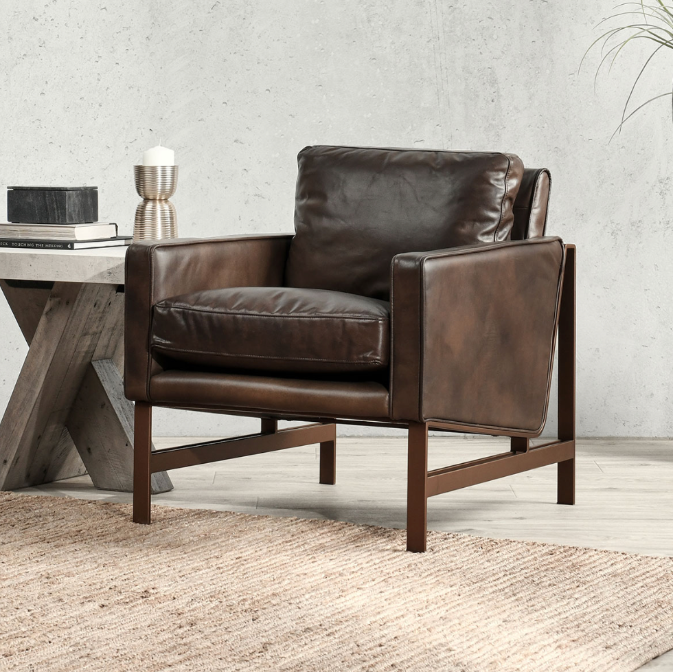 Chanise Top Grain Leather Club Chair - Cocoa