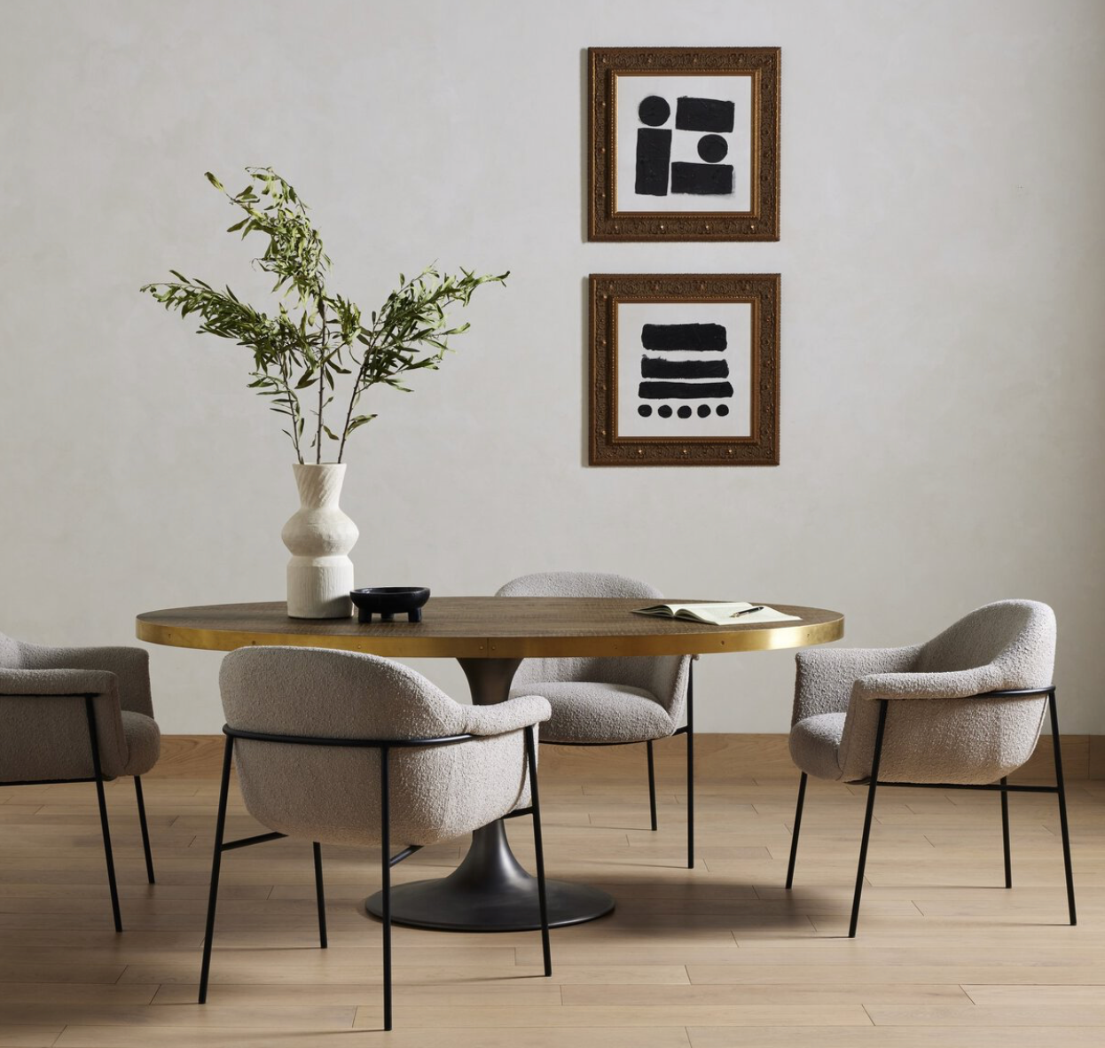 Edmonds 72" Reclaimed Oak Oval Dining Table - Iron + Polished Brass