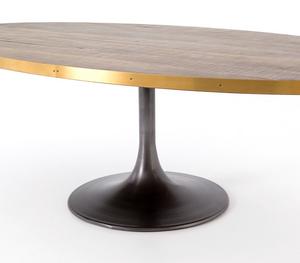 Edmonds 98" Reclaimed Oak Oval Dining Table - Iron + Polished Brass