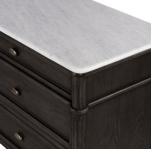 Eloise 70" 6 Drawer Dresser - Distressed Black w/ Polished White Marble