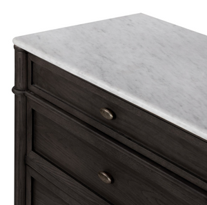 Eloise 70" 6 Drawer Dresser - Distressed Black w/ Polished White Marble