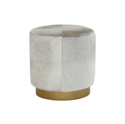 Jerilyn 18" Top Grain Leather Cowhide Ottoman- Frost & Brass