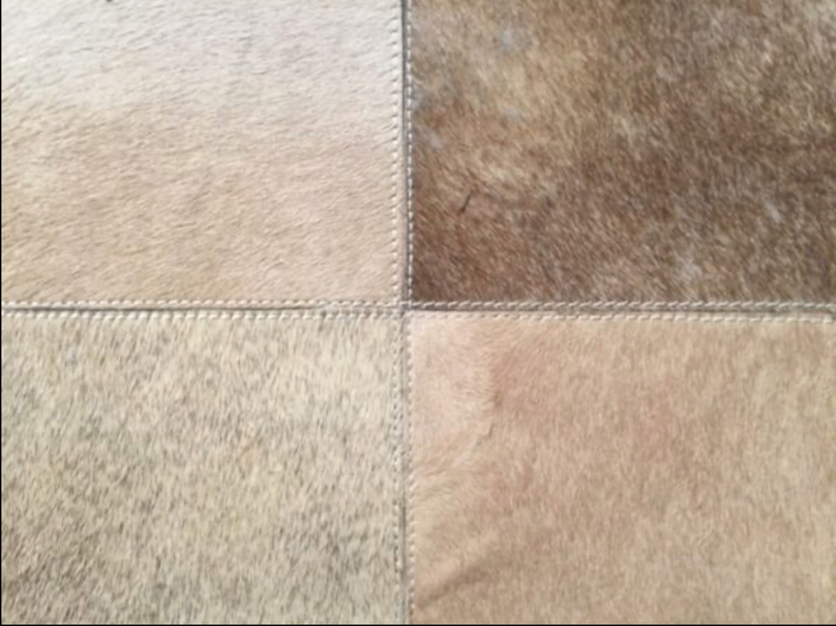 Jerilyn 18" Top Grain Leather Cowhide Ottoman- Frost & Brass