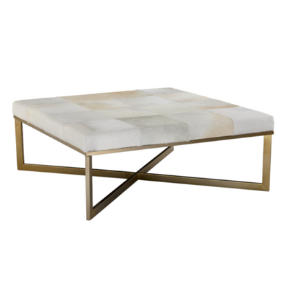 Palm Ottoman- Frosted Hide and Antique Brass