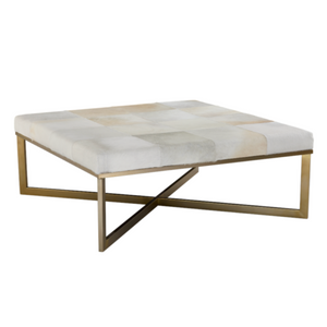 Palm Ottoman- Frosted Hide and Antique Brass