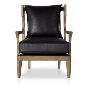 Lance Wingback Chair - Burnt Oak + Black Leather