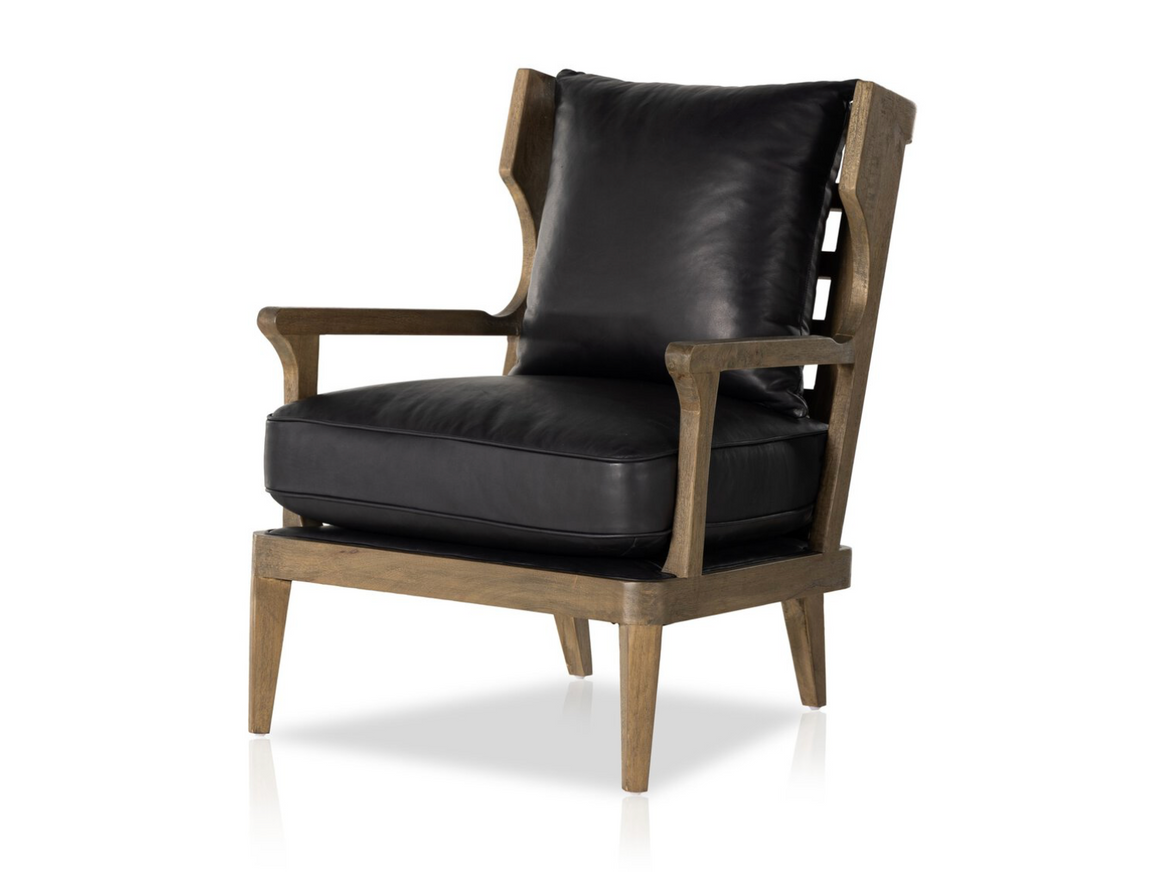 Lance Wingback Chair - Burnt Oak + Black Leather