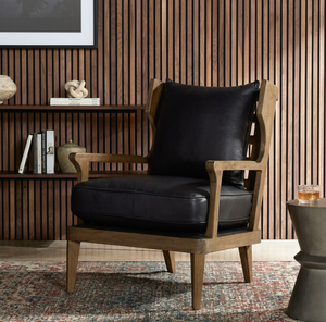 Lance Wingback Chair - Burnt Oak + Black Leather