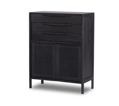 Marcelo 34" Tall 3 Drawer Chest - Black + Black Cane