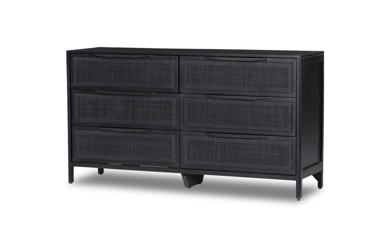 Marcelo 58" 6 Drawer Dresser - Black + Black Cane