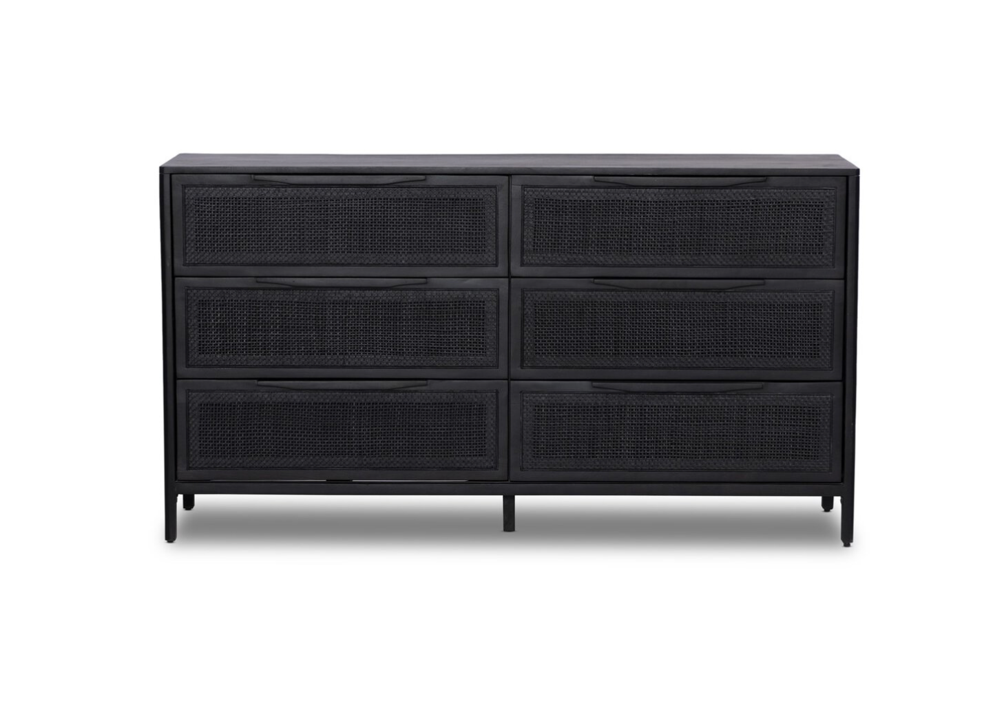 Marcelo 58" 6 Drawer Dresser - Black + Black Cane