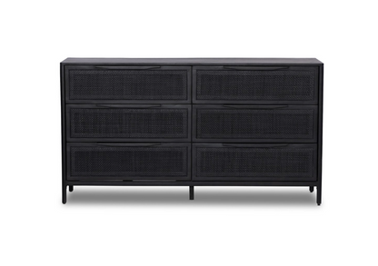 Marcelo 58" 6 Drawer Dresser - Black + Black Cane
