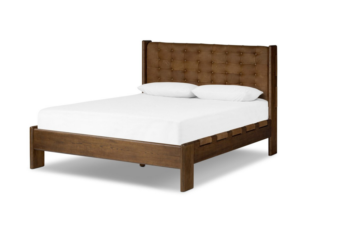 Maren King Bed - Solid Ash + Sienna Leather