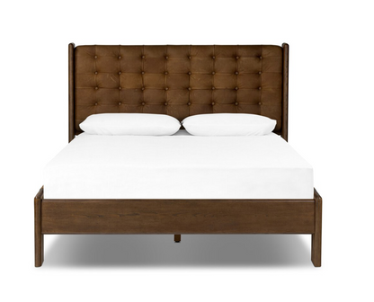 Maren 80" King Bed - Solid Ash + Sienna Leather