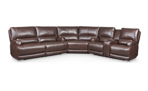 Stanfield 140" x 126" Top Grain Leather Power Motion Reclining Sectional - Coffee