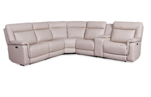 Casey 130" x 120" Top Grain Leather Power Motion Reclining 5 Cushion Sectional - Putty