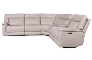 Casey 130" x 120" Top Grain Leather Power Motion Reclining 5 Cushion Sectional - Putty