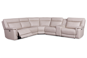 Casey 130" x 120" Top Grain Leather Power Motion Reclining 5 Cushion Sectional - Putty